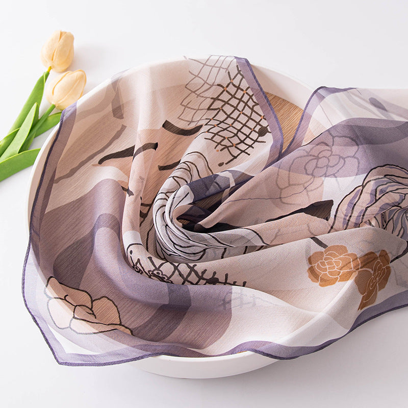 Floral Print Silk Scarf – Lightweight Mulberry Silk Wrap with Botanical Motifs for All Seasons