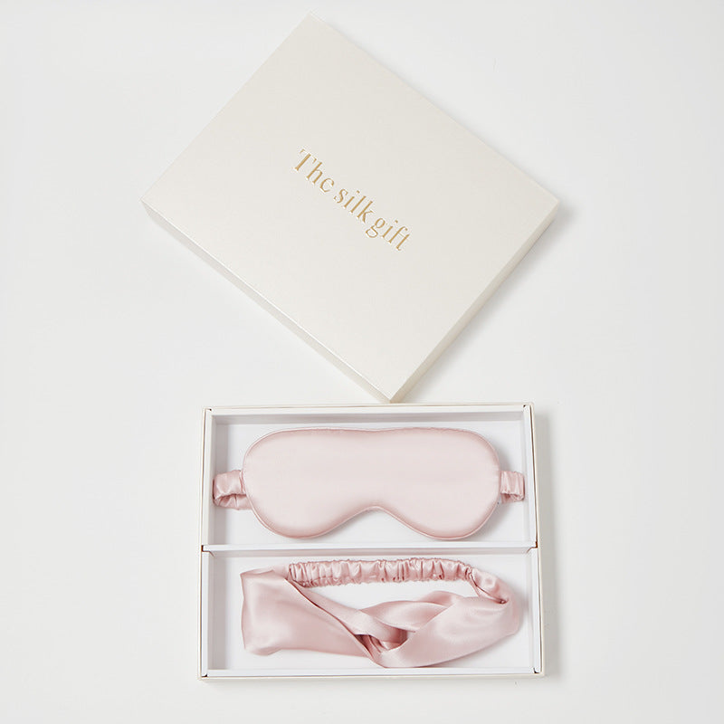 Cherry Blossom Pink Sleep Mask and Headband Set (19 Momme Double-Sided Silk) Variant