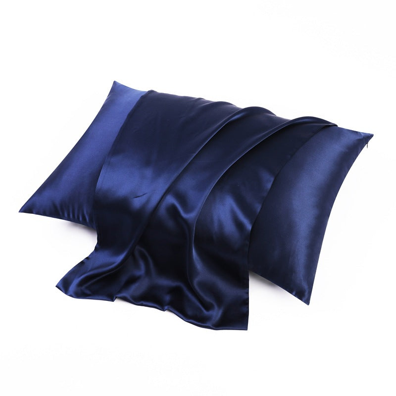 Mulberry silk pillowcase in deep navy blue on a white background