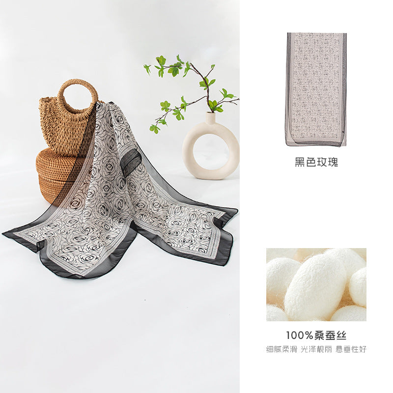 Floral Print Silk Scarf – Lightweight Mulberry Silk Wrap with Botanical Motifs for All Seasons