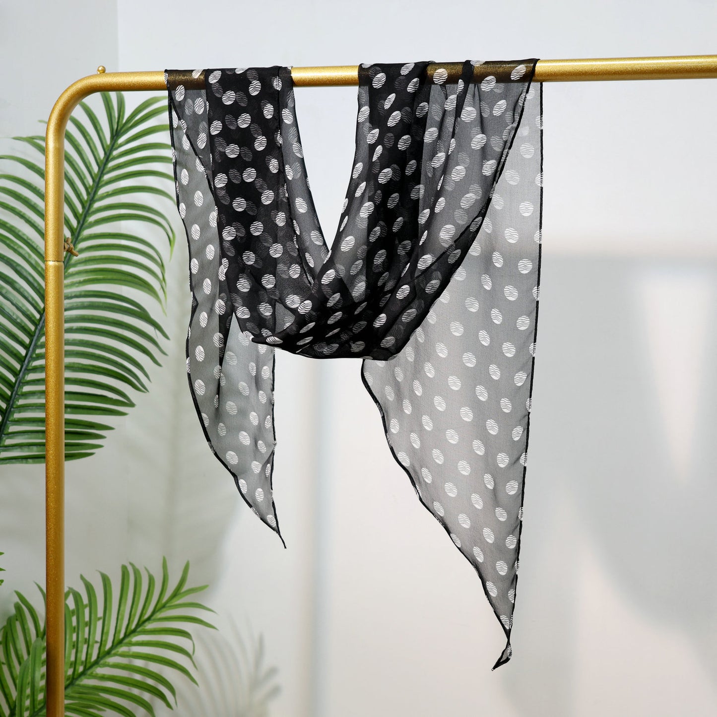 Long Oblique Silk Scarf with Polka Dot Print – 100% Mulberry Silk Lightweight Stole for Neck, Head & Hair, 33 x 160 cm