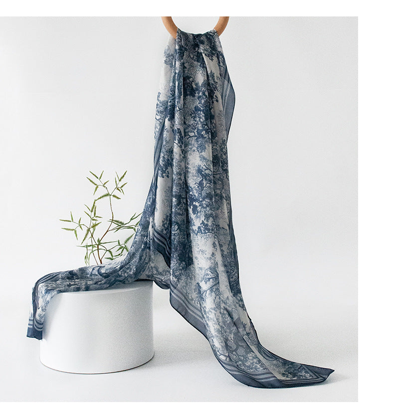 Mulberry Silk Long Scarf with Bohemian Floral Print – Lightweight Spring Shawl for Women