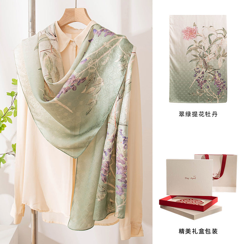 Pure Silk Floral Print Long Scarf – Elegant Pashmina-Style Wrap, Gift Boxed