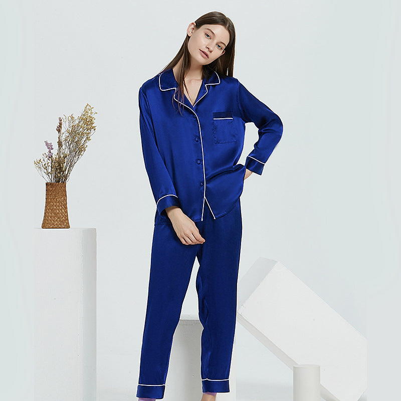30 Momme Mulberry Silk Pajama Set – Long Sleeve Top & Ankle-Length Pants, Notched Collar Loungewear for Women