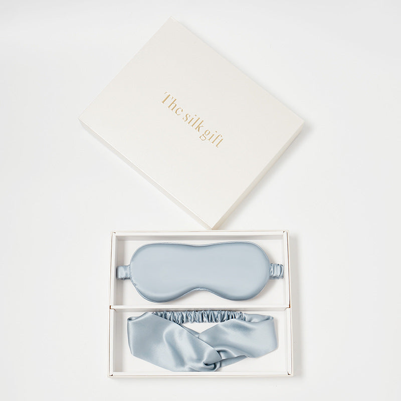 Mist Blue Sleep Mask and Headband Set (19 Momme Double-Sided Silk) Variant