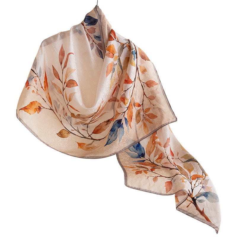 Mulberry Silk Long Scarf – Lightweight Floral Print Shawl for Spring & Summer, Original Design, 55 x 170 cm