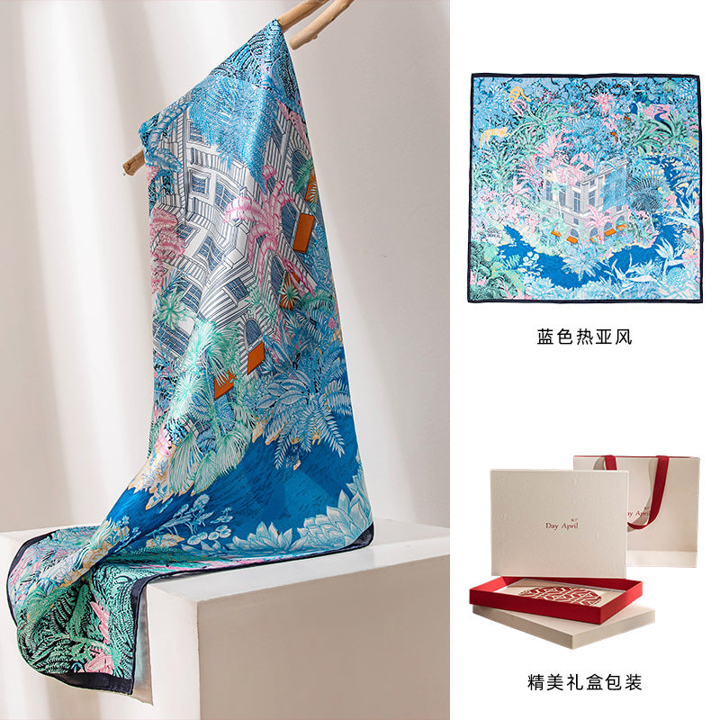 Floral Print Mulberry Silk Square Scarf – 96% Pure Silk Versatile Wrap for Spring