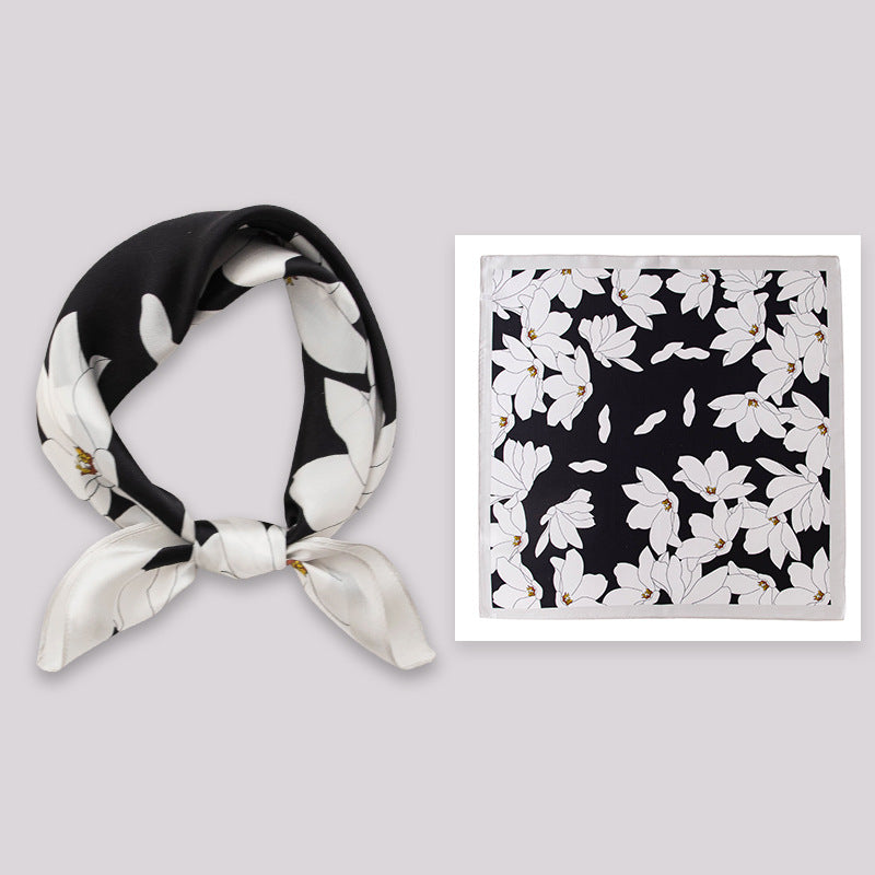 Mulberry Silk Square Scarf 53 cm Floral Print Bandana – Lightweight Neckerchief for Spring