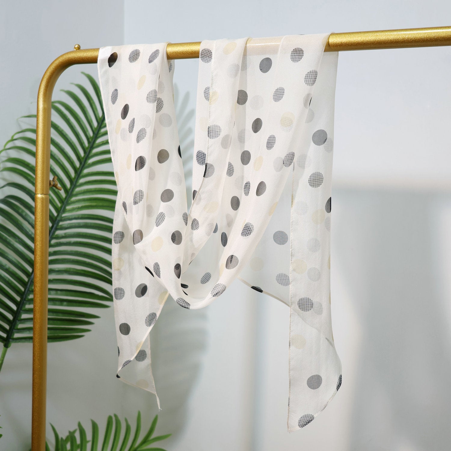 Long Oblique Silk Scarf with Polka Dot Print – 100% Mulberry Silk Lightweight Stole for Neck, Head & Hair, 33 x 160 cm