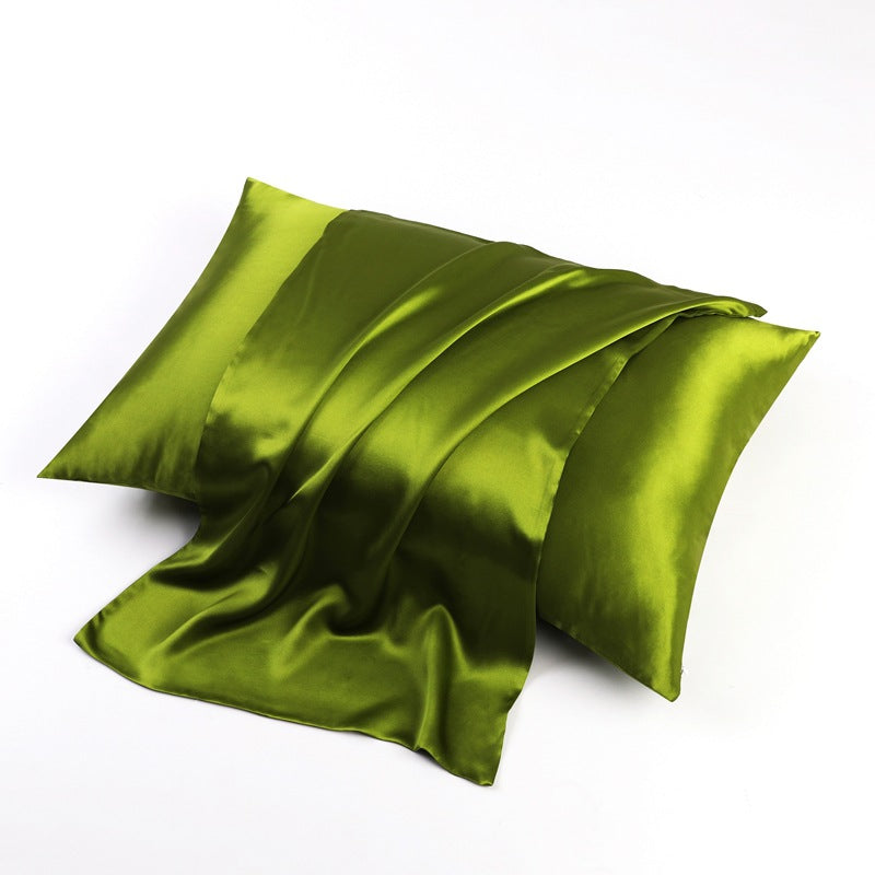 Olive green silk pillowcase with natural flowing drape
