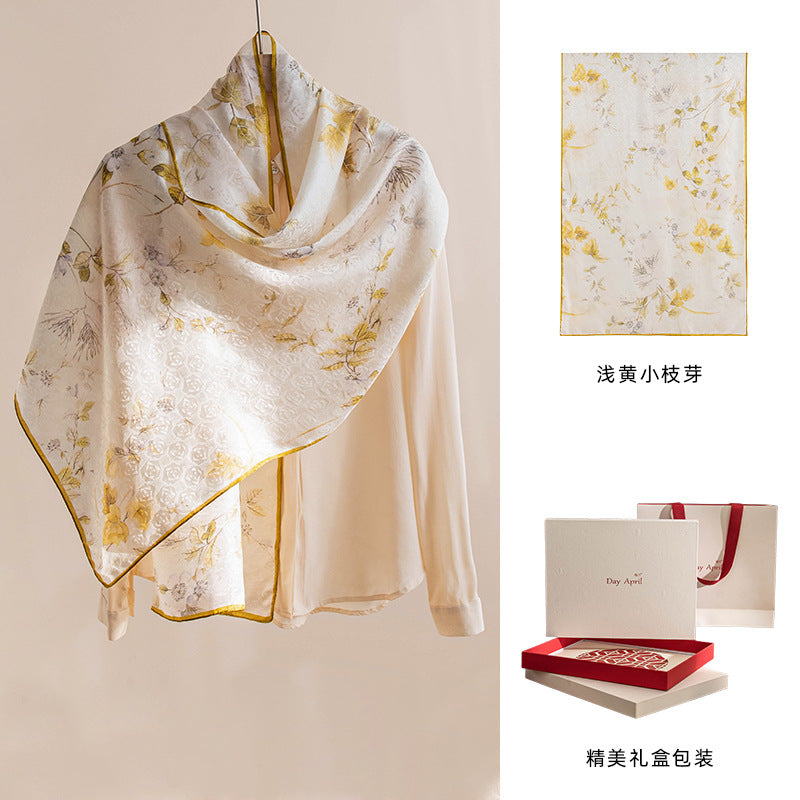 Floral Print Mulberry Silk Square Scarf – 96% Pure Silk Versatile Wrap for Spring