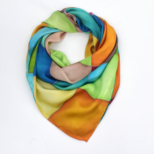 100% Mulberry Silk Square Scarf 108 x 108 cm – Printed Fashion Shawl for Fall and Winter