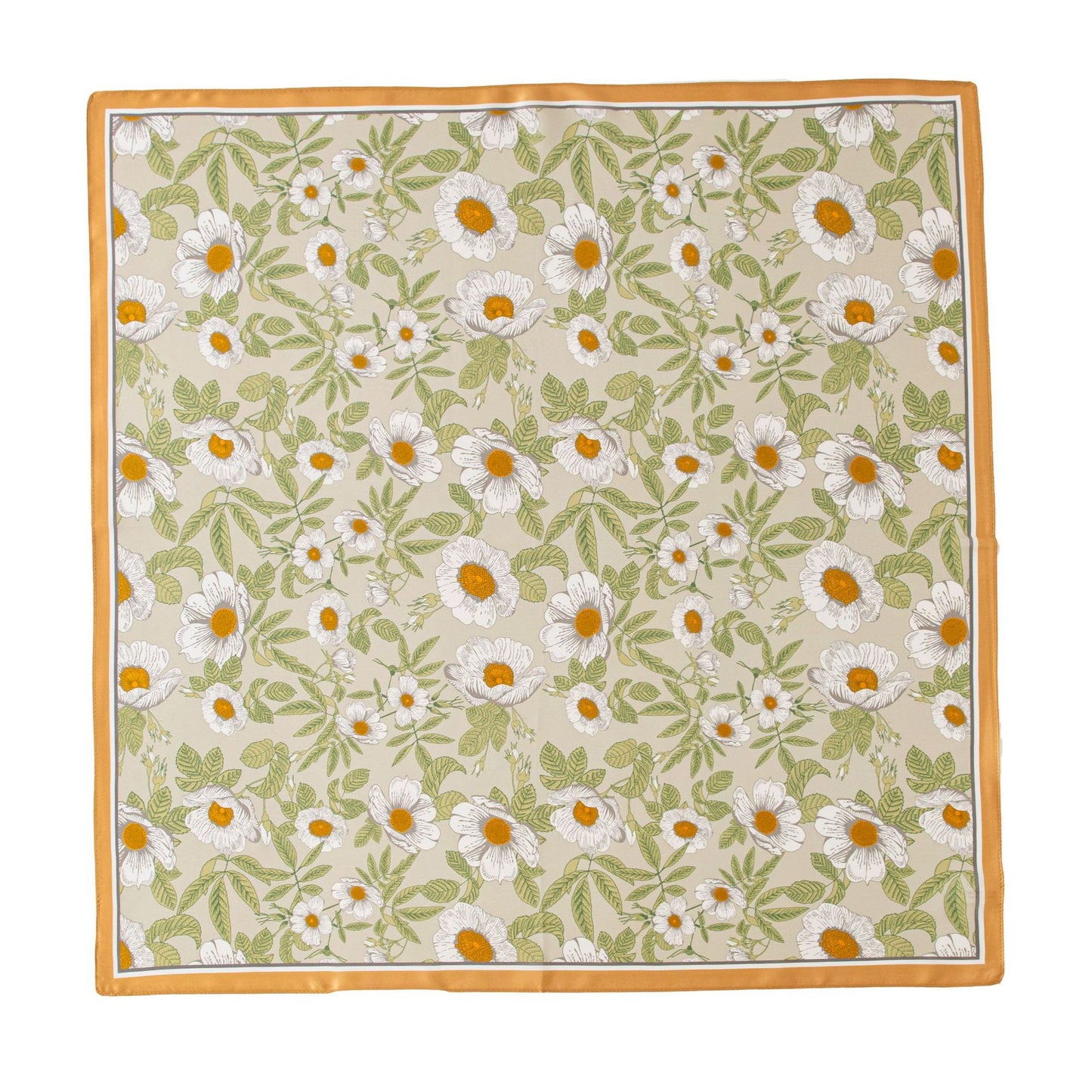 Mulberry Silk Square Scarf with Peony Print – 26 x 26 in, Hand-Rolled Hem