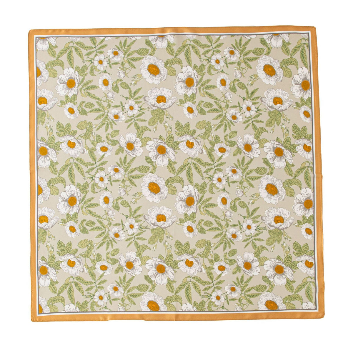 Green Daisy mulberry silk square scarf, 26 x 26 in