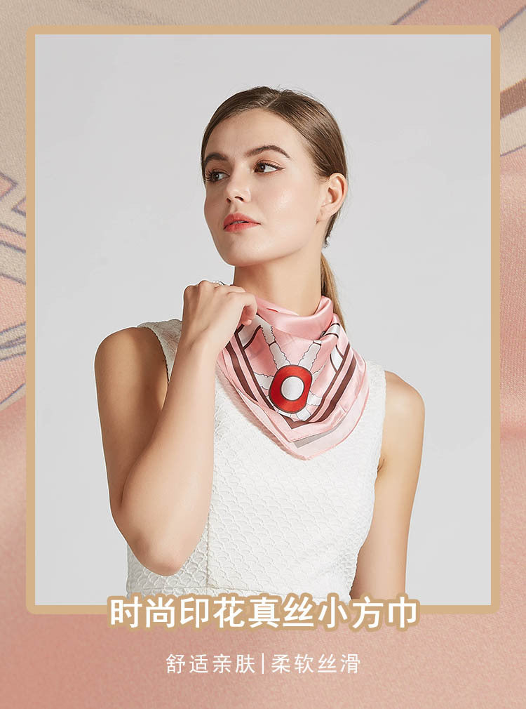 Mulberry Silk Square Scarf – 100% Pure Silk Bandana with Vintage French Print, Spring Accessory for Women