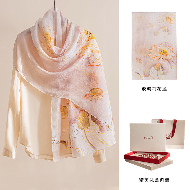 Floral Print Mulberry Silk Square Scarf – 96% Pure Silk Versatile Wrap for Spring