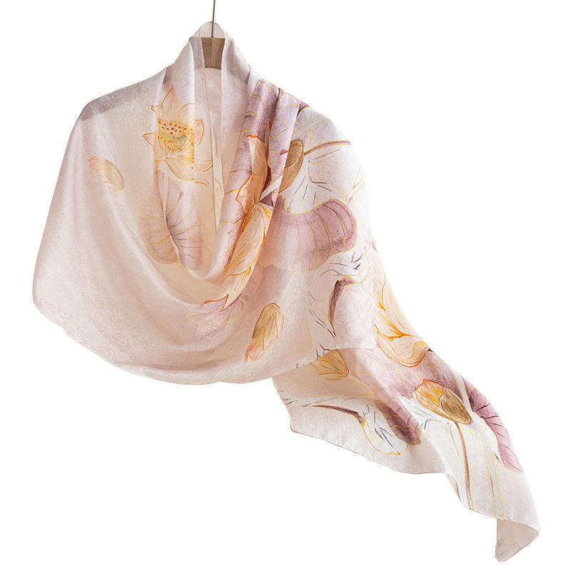 Mulberry Silk Long Scarf – Lightweight Floral Print Shawl for Spring & Summer, Original Design, 55 x 170 cm