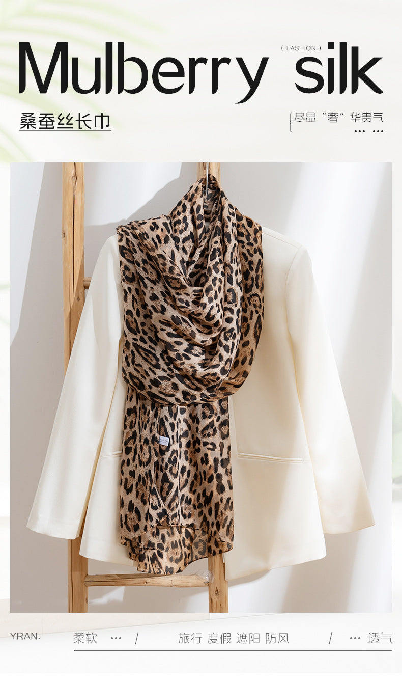 Mulberry Silk Long Scarf with Printed Patterns – Lightweight, Breathable Vintage Shawl for Spring, 69 x 43 in