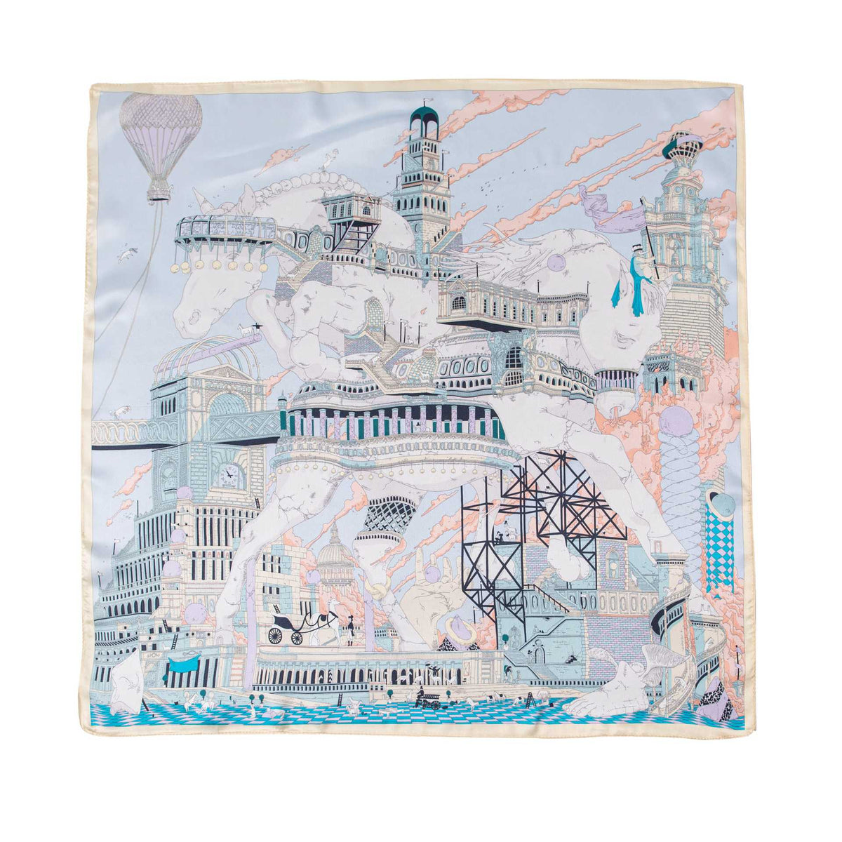 Horse Kingdom mulberry silk square scarf, 26 x 26 in