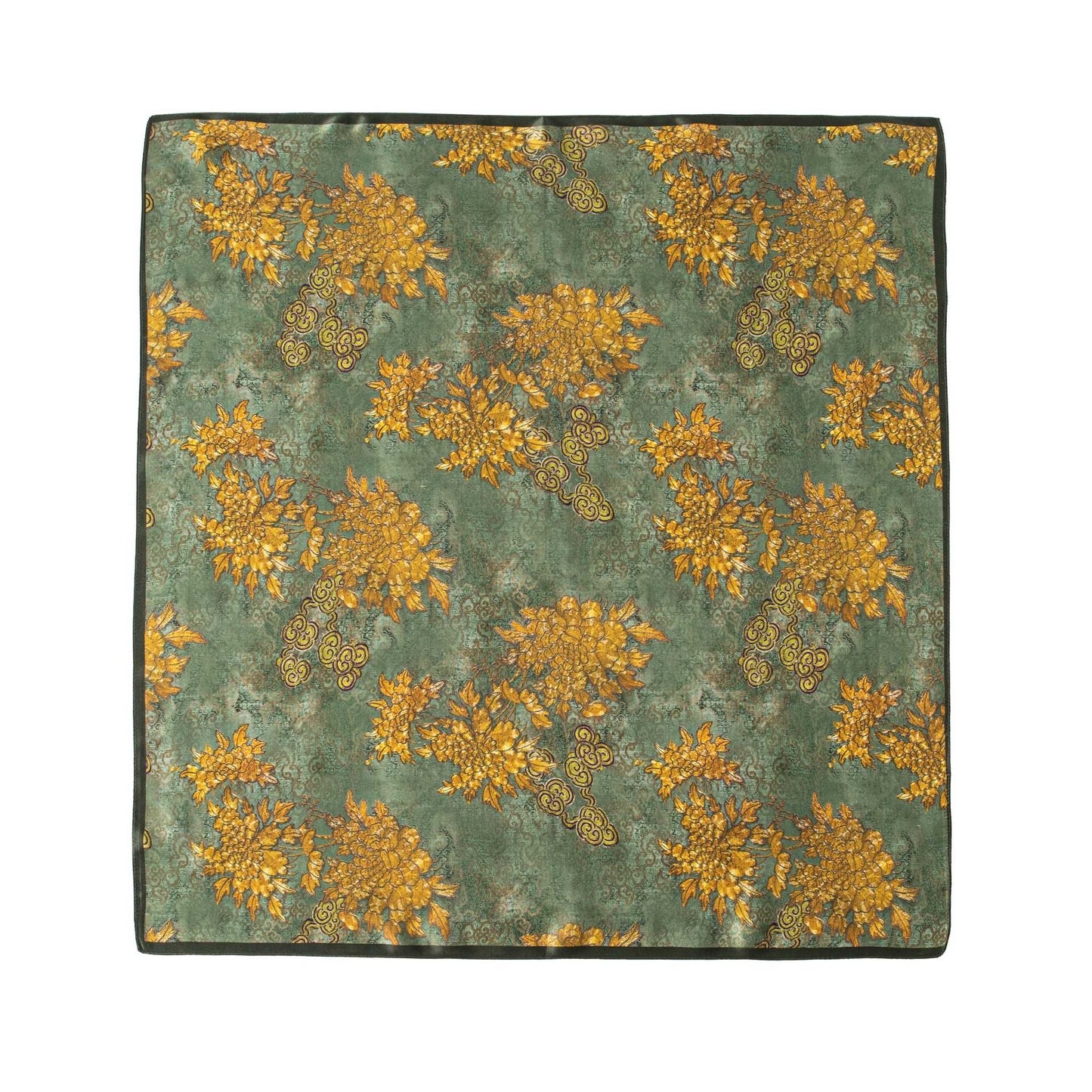 Mulberry Silk Square Scarf with Peony Print – 26 x 26 in, Hand-Rolled Hem
