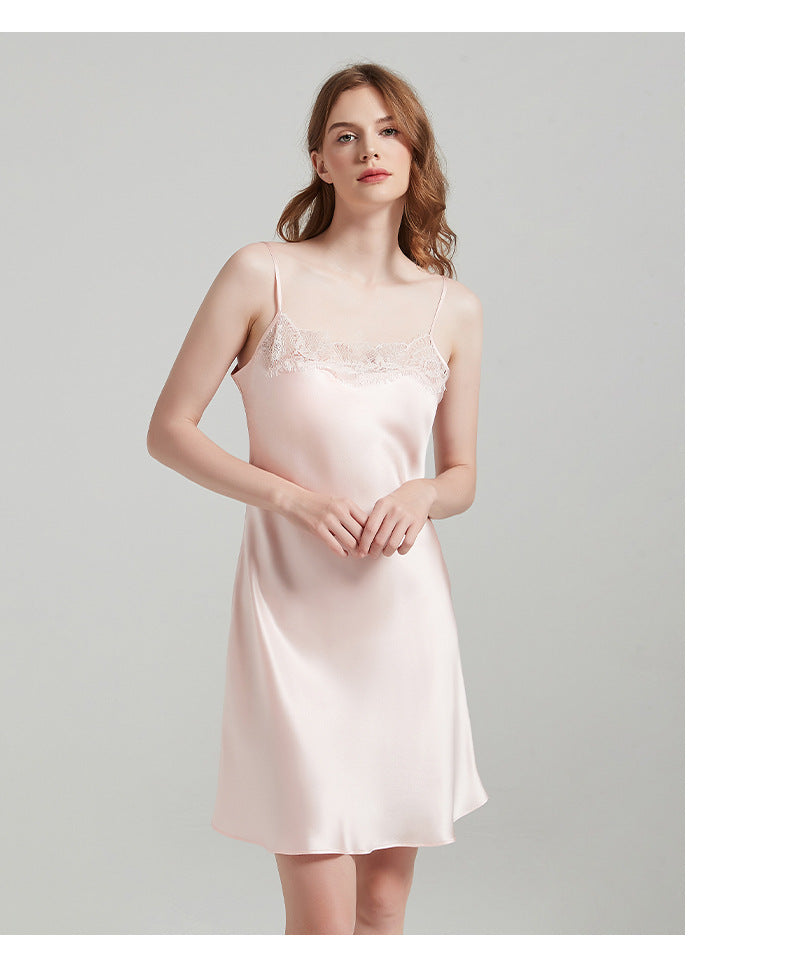 Lace Tie 100% Mulberry Silk Robe & Camisole Set – Romantic V-Neck Loungewear