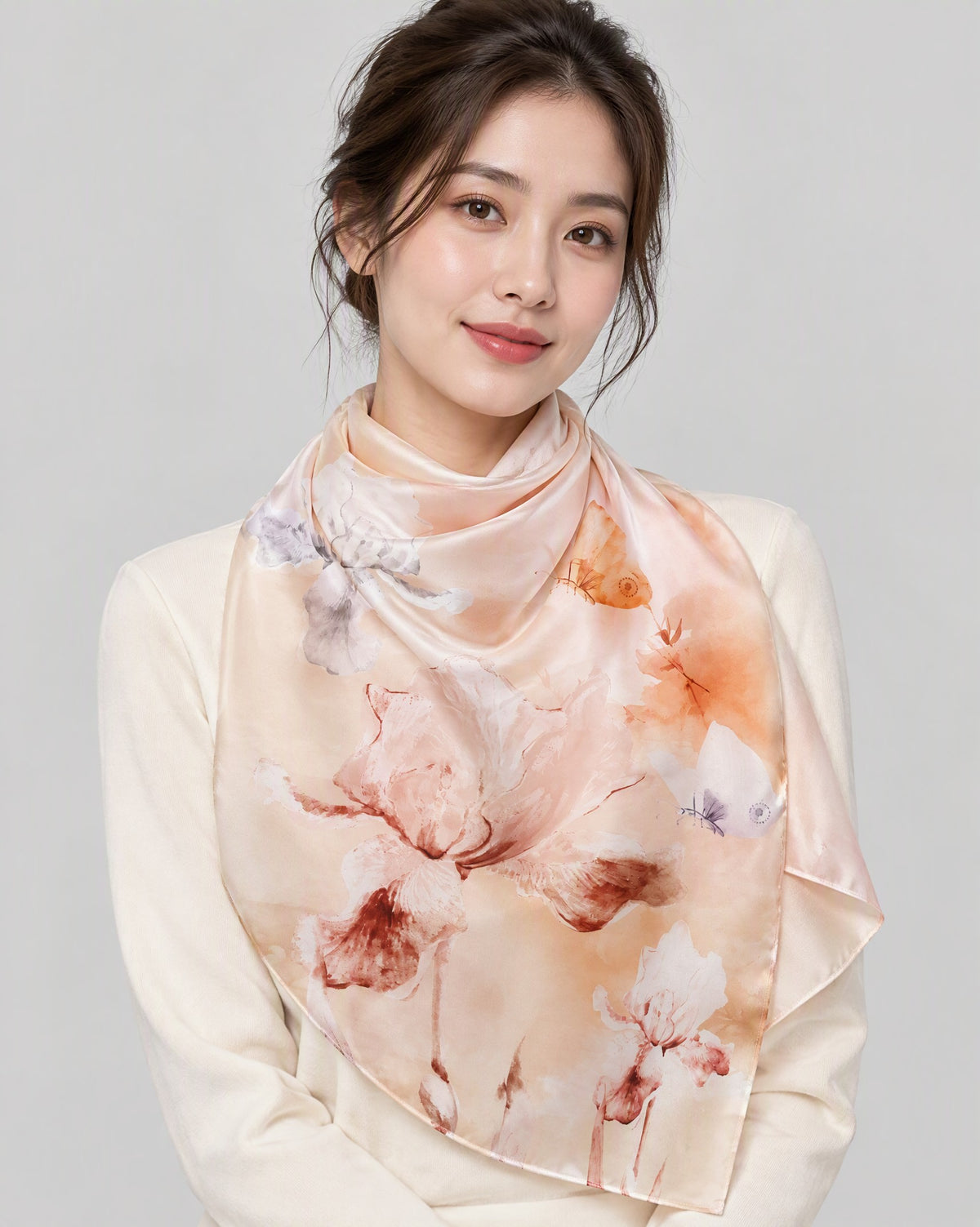 Apricot Mist Butterfly Mulberry Silk Long Scarf – 22 x 68 in