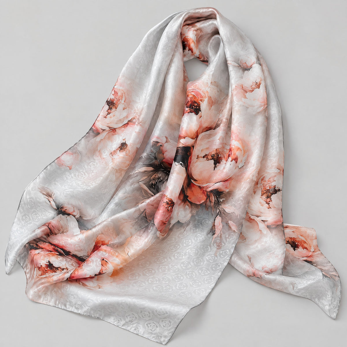 Watercolor Rose Mulberry Silk Long Scarf – 22 x 67 in