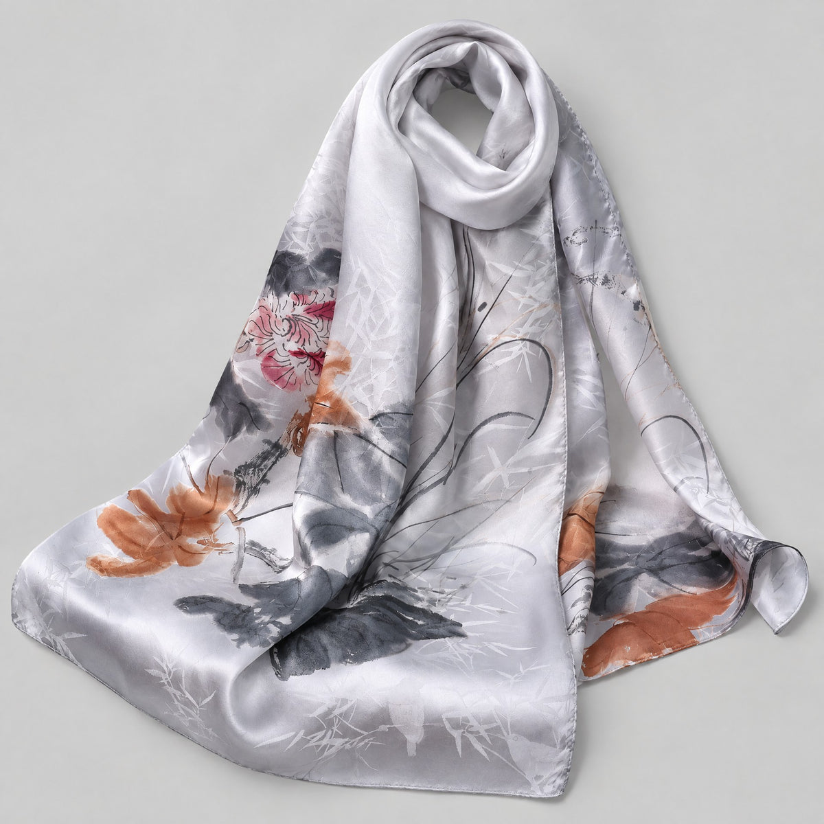 Plum Bamboo Harmony Jacquard Mulberry Silk Scarf – 21 x 67 in