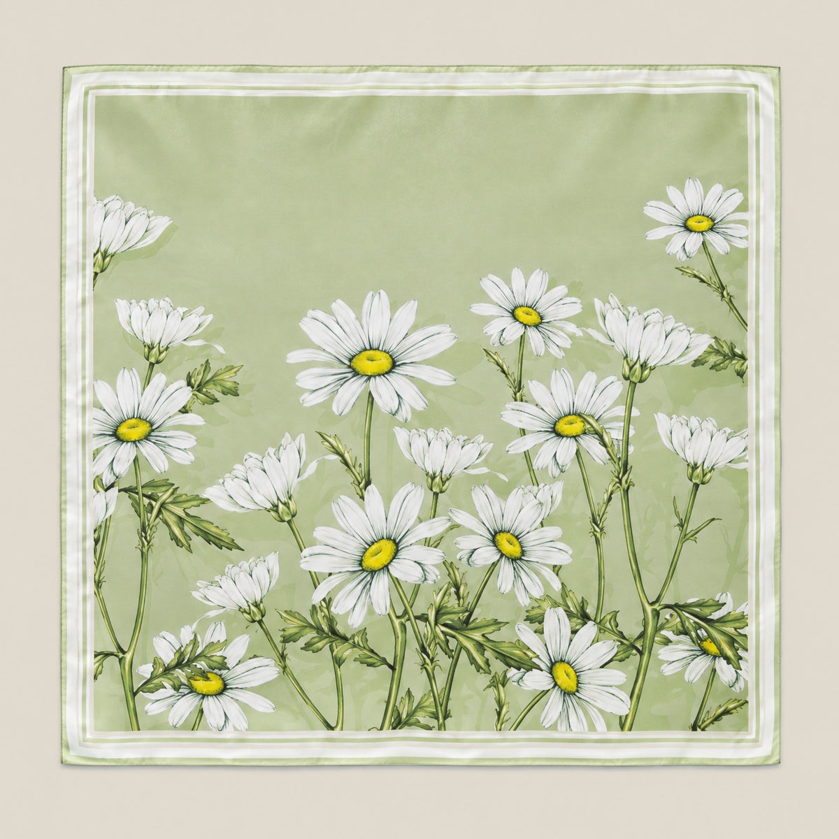 Green daisies mulberry silk square scarf