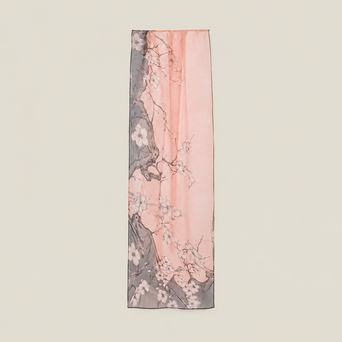 Pink Peony Branch mulberry silk long scarf