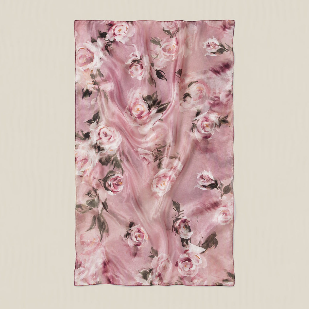 Pink rose mulberry silk scarf, 69 x 43 in
