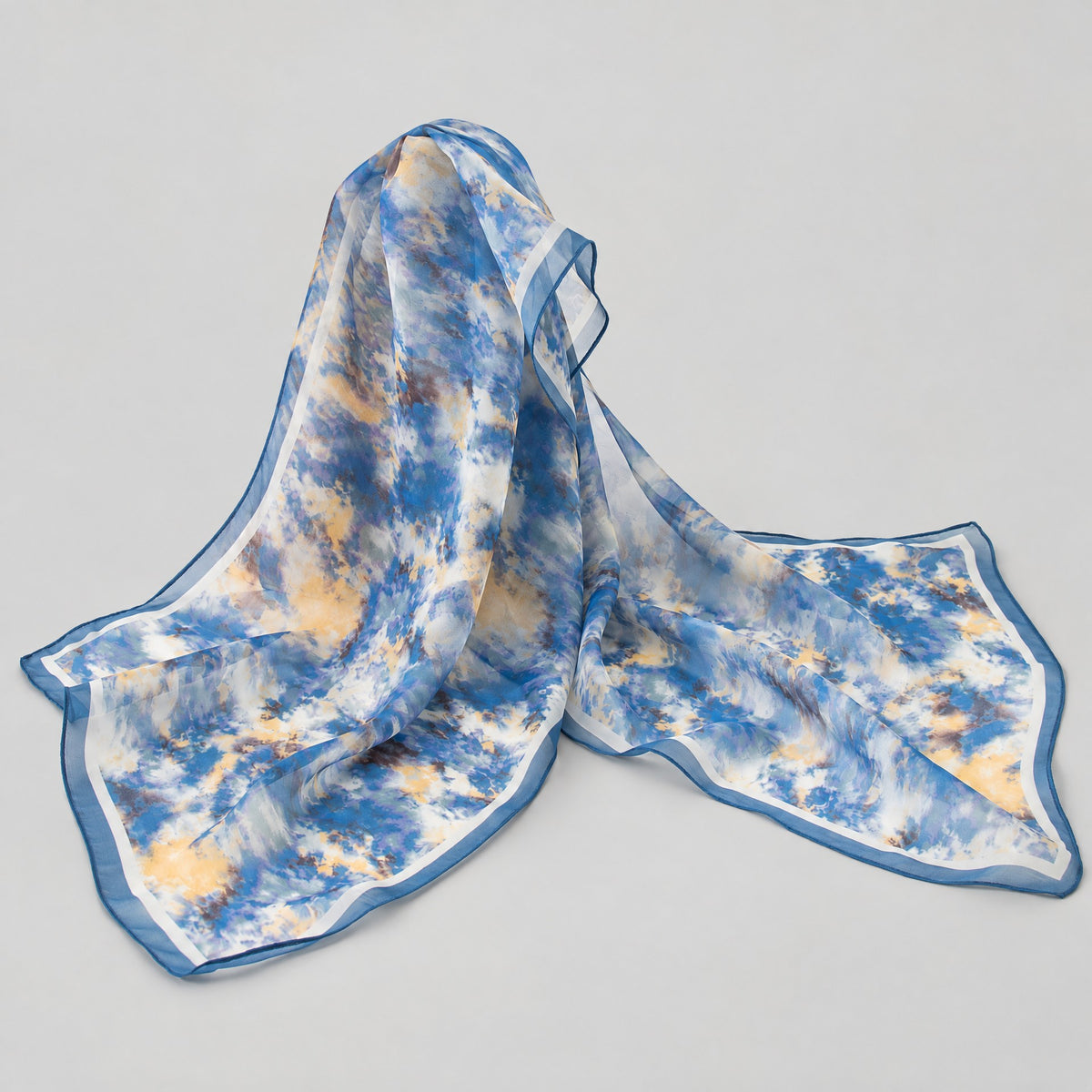 Yellow Blue Watercolor Mulberry Silk Long Scarf – 16.5 x 63 in