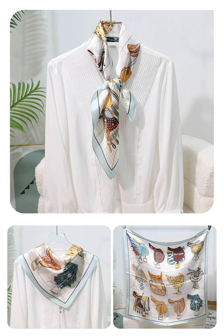 Square 100% Mulberry Silk Scarf – Vintage French Print Bandana Wrap