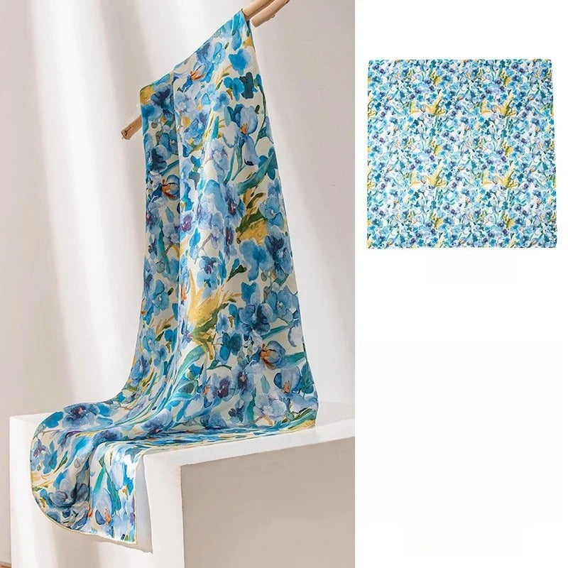 Square & Long 100% Mulberry Silk Scarf – Floral Print Lightweight Shawl, 34 x 34 in