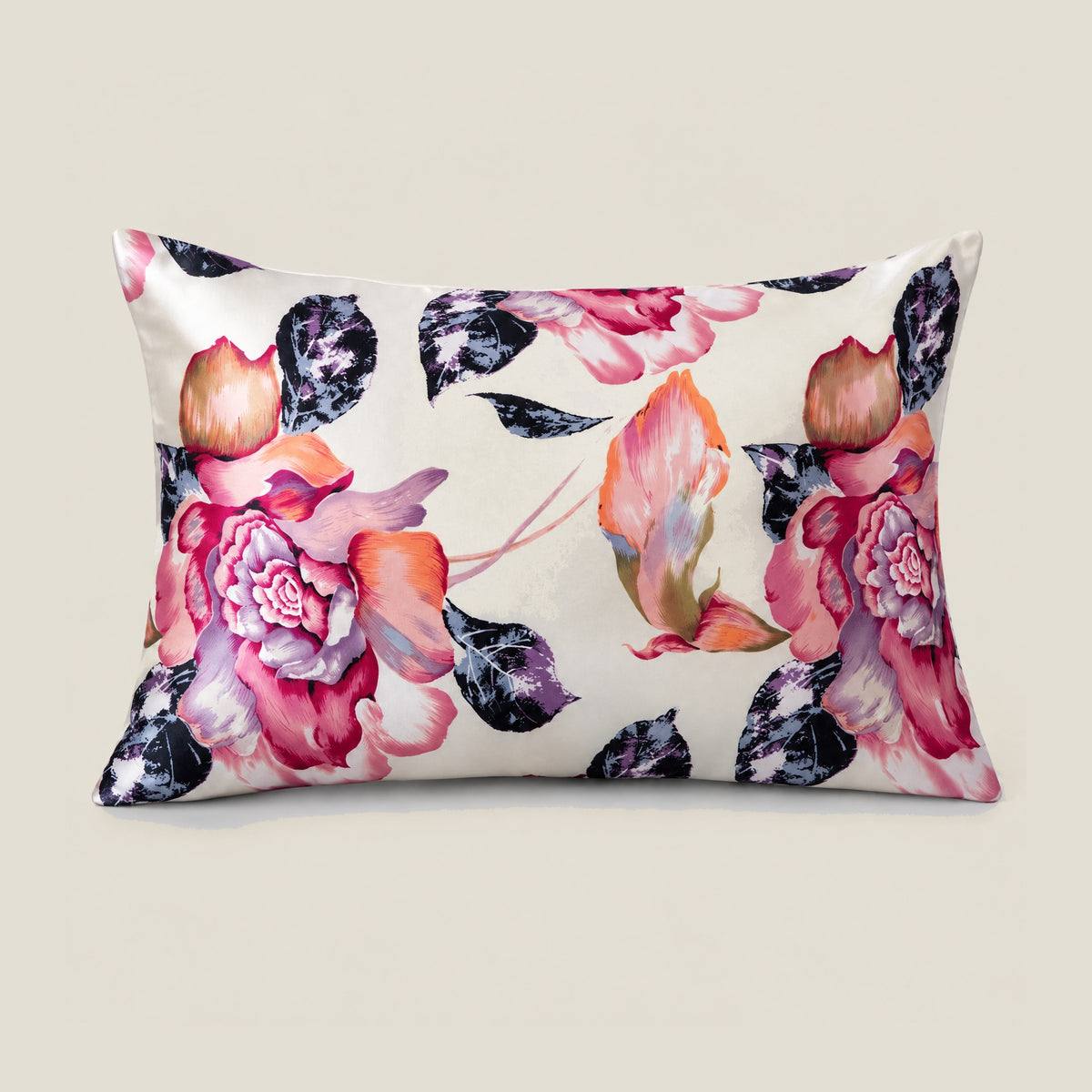 Coral Bouquet printed mulberry silk pillowcase