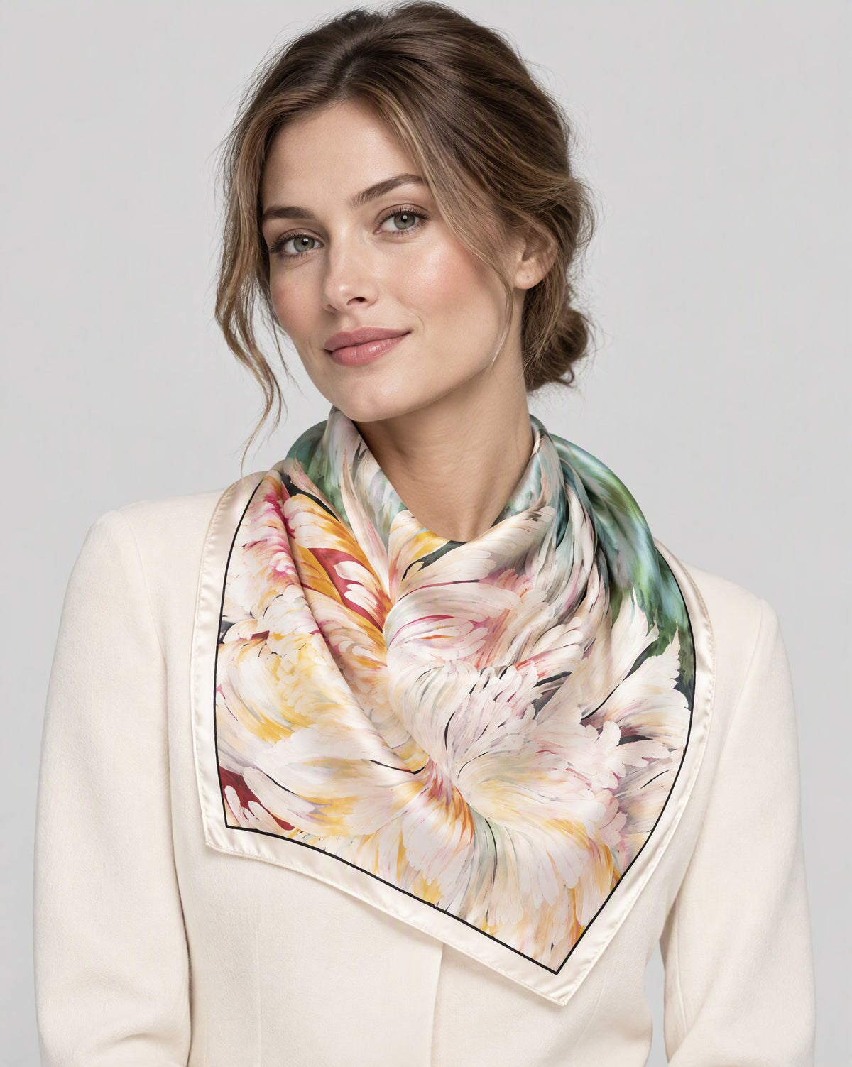Elegant Lily Mulberry Silk Square Scarf – 21 x 21 in