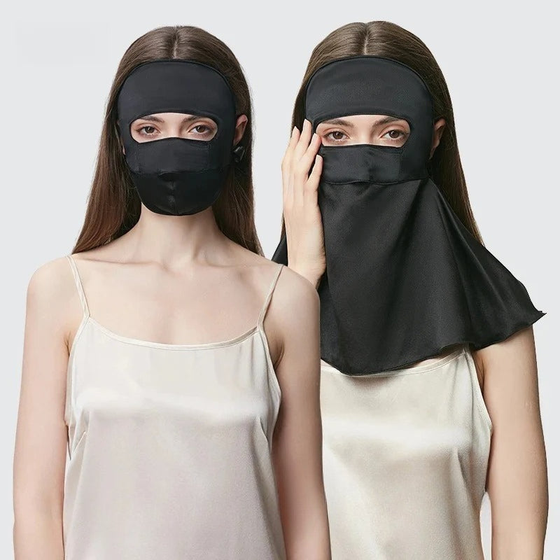 Double-Layer 100% Mulberry Silk Sun Protection Face Mask & Hood – Full Coverage