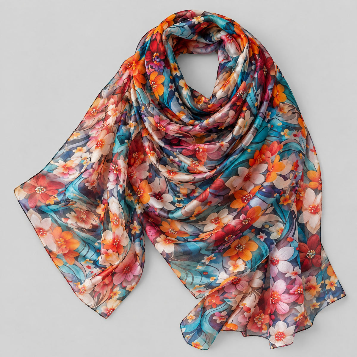 Ink Wash Small Florals Mulberry Silk Scarf – 69 x 43 in