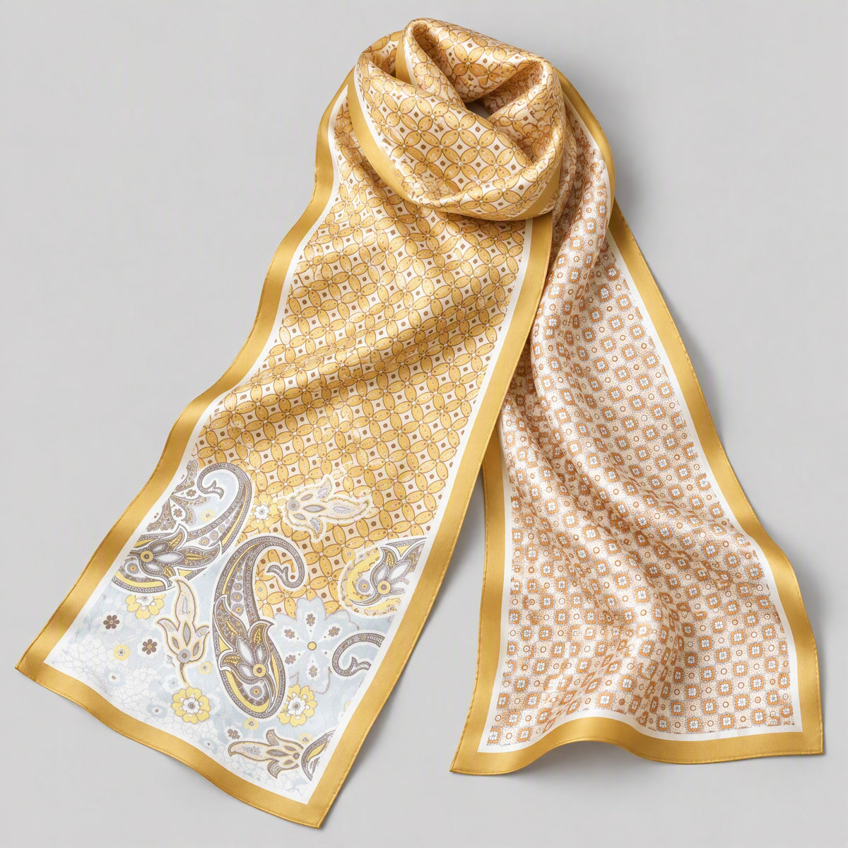 Gilded Dream Slim Mulberry Silk Scarf – 6 x 59 in