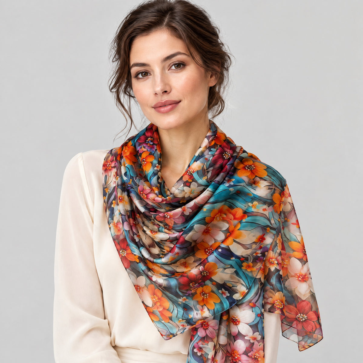 Ink Wash Small Florals Mulberry Silk Scarf – 69 x 43 in