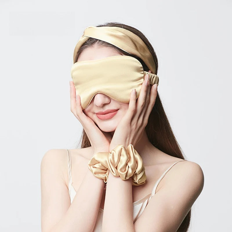 22 Momme 100% Mulberry Silk Sleep Set – Eye Mask, Headband & Scrunchie, Light-Blocking