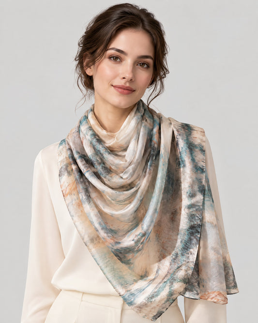 Vintage Small Town Mulberry Silk Oversized Scarf – 69 x 43 in