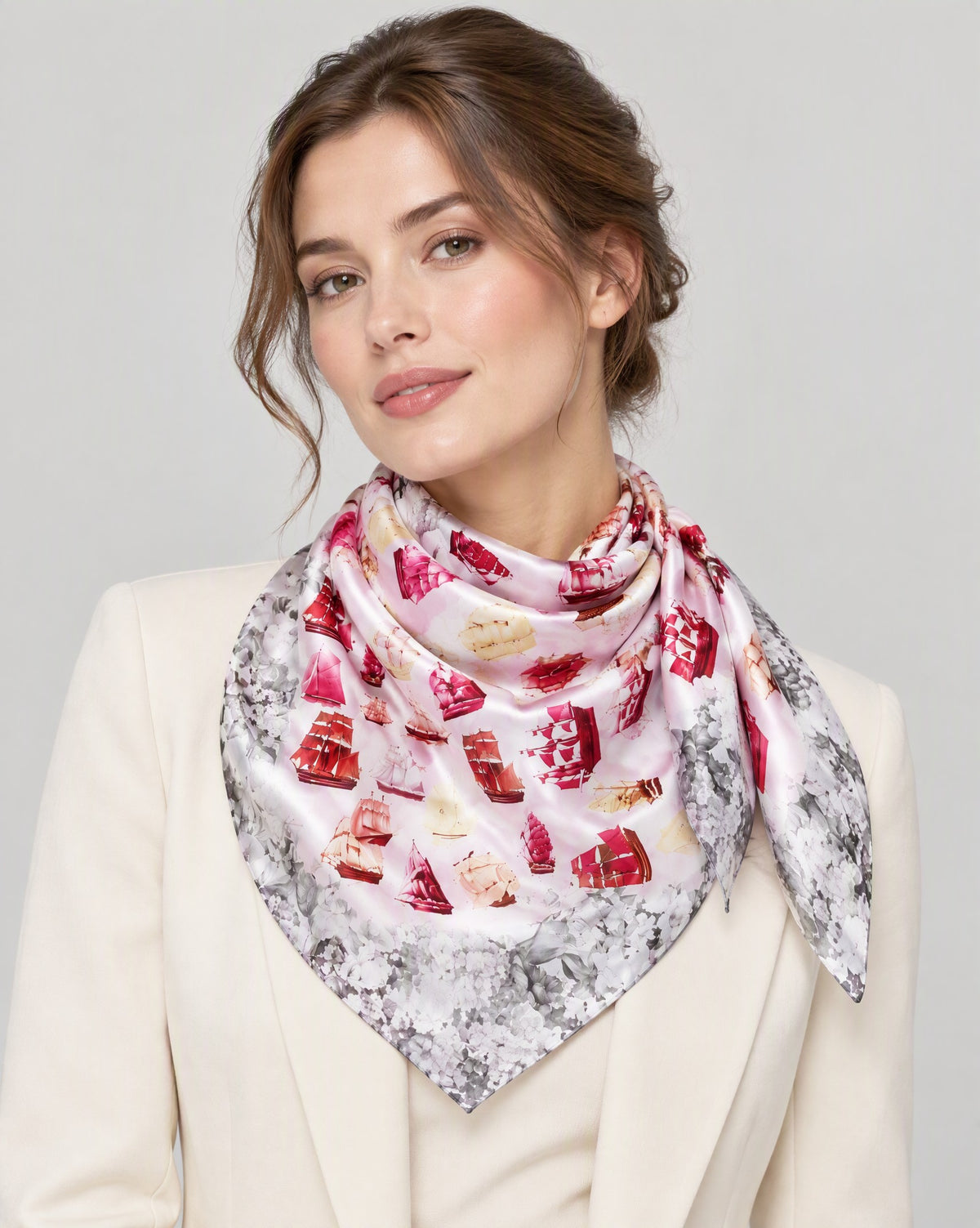 Sailing Regatta Mulberry Silk Square Scarf – 43 x 43 in