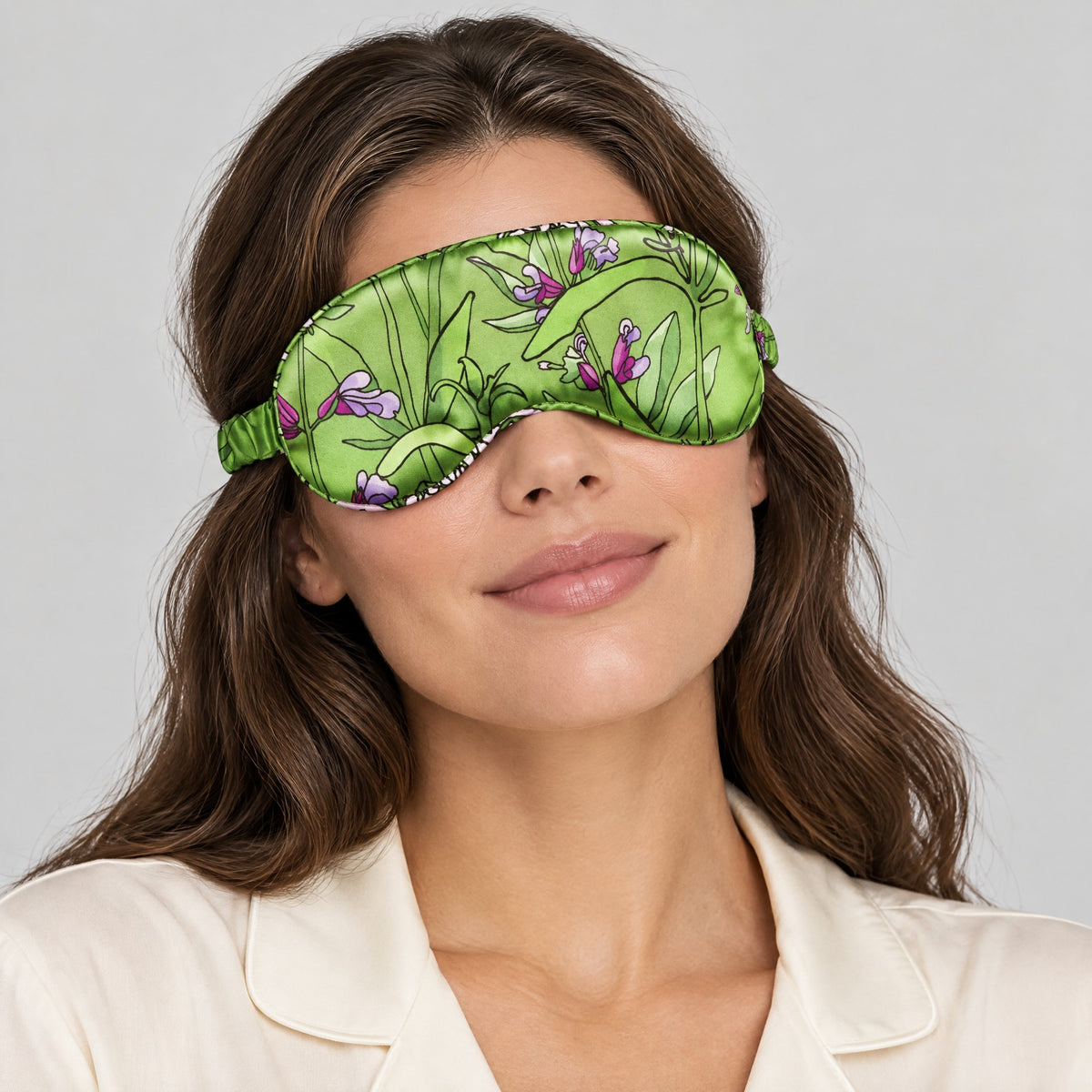 Verdant Green Printed Mulberry Silk Sleep Eye Mask