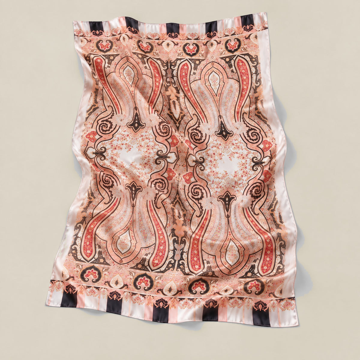 Pink orange mirror print mulberry silk scarf detail showing silk texture and print