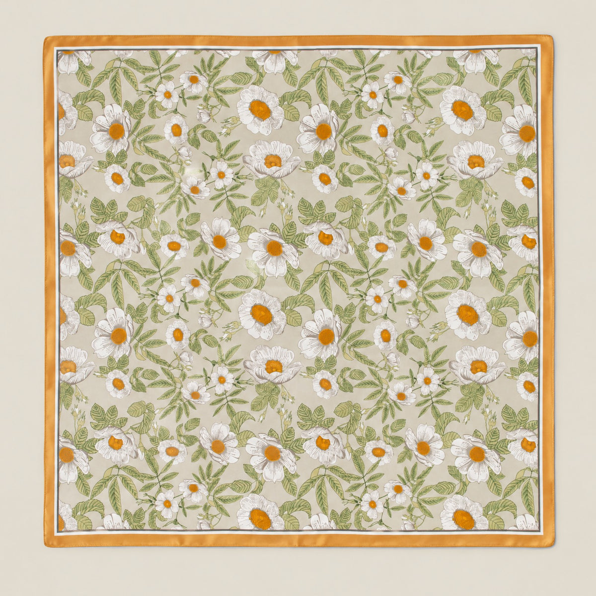 Green Daisy mulberry silk square scarf, 26 x 26 in