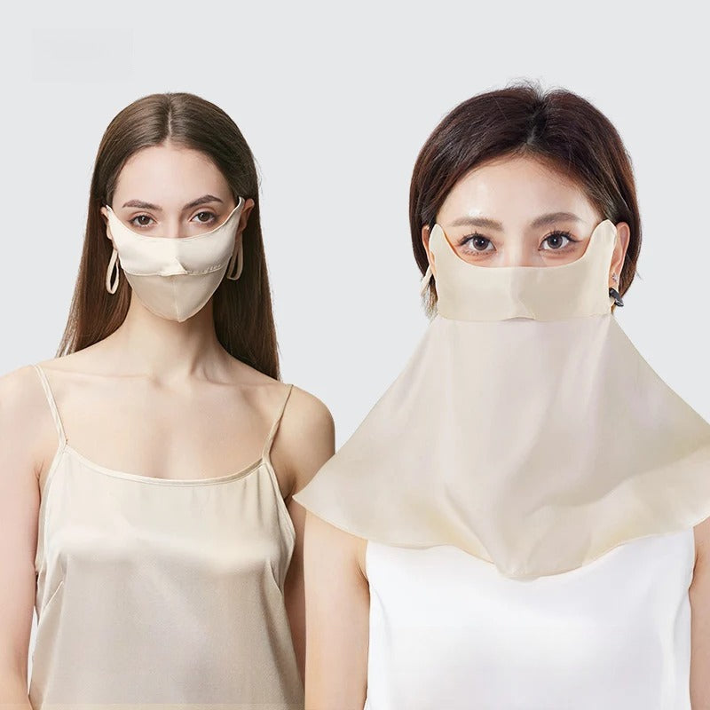 Full-Face 100% Mulberry Silk Sun Protection Mask – UV-Blocking with Neck Coverage