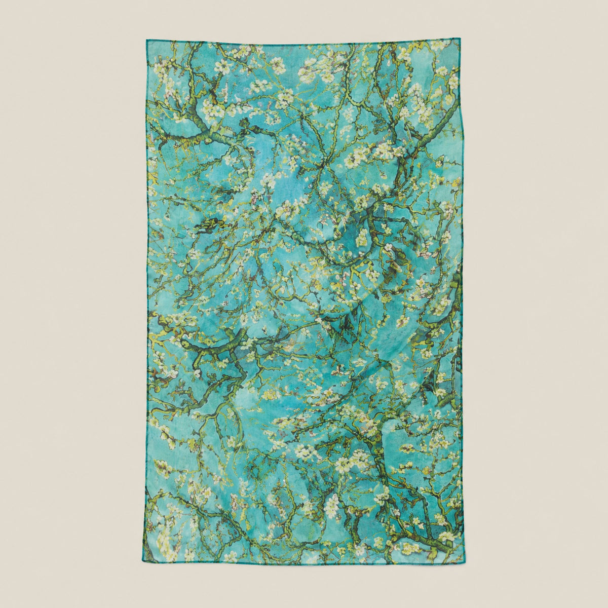 Blue Green Plum Branch mulberry silk scarf