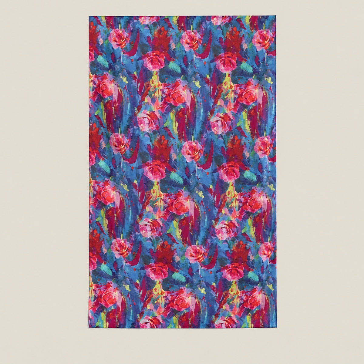 Deep Blue Oil Painting Rose mulberry silk scarf