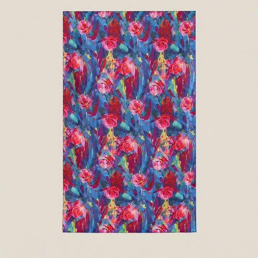 Deep Blue Oil Painting Rose mulberry silk scarf